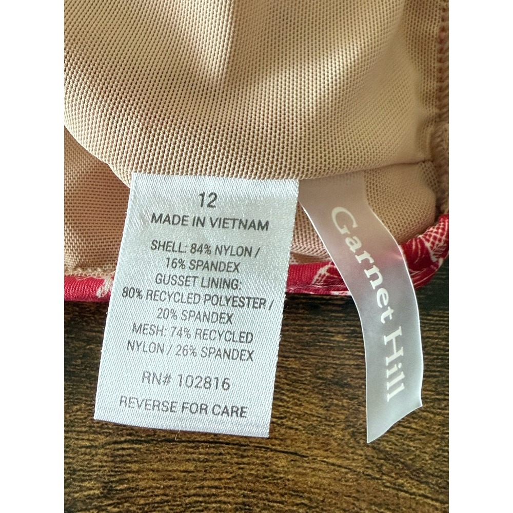 Garnet Hill Pink Tankini Swim Top & Skirt Ruched Sides Floral Paisley 12/14 - Picture 7 of 8